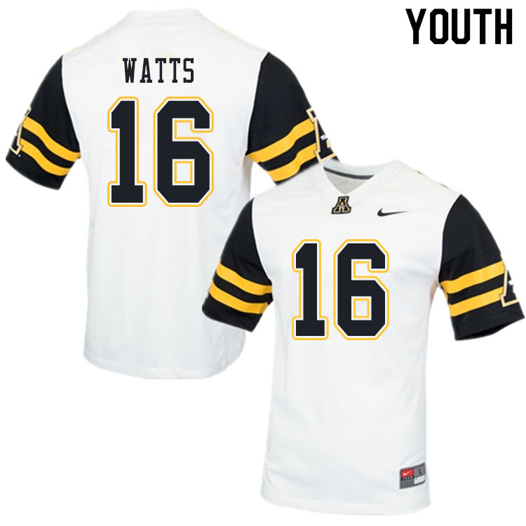 Youth #16 Bailey Watts Appalachian State Mountaineers College Football Jerseys Sale-White